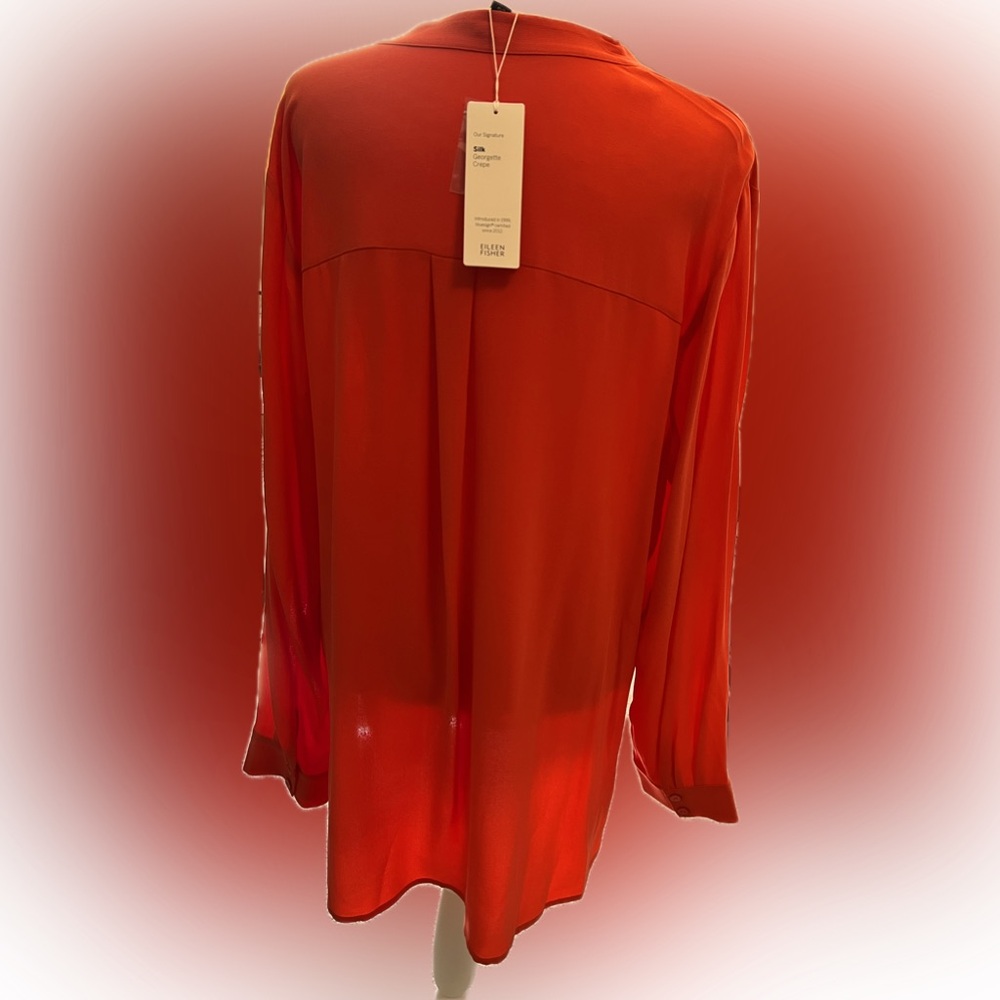 Eileen Fisher Women’s Vibrant Orange Button-Down Silk Shirt - Picture 6 of 10